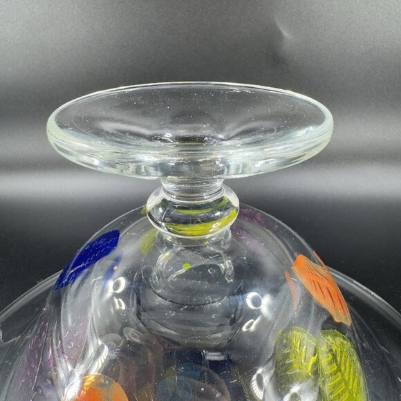 Dansk Burchetta Millefiori Leaf Design Art Glass Crystal Pedestal Bowl Dish VTG - Picture 11 of 14